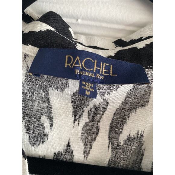 Rachel Roy Women's Black White Casual Short Sleeve Medium Linen Blend Top - Picture 4 of 7